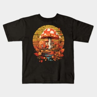 Autumn Vintage Autumn Leaves Mushrooms Kids T-Shirt